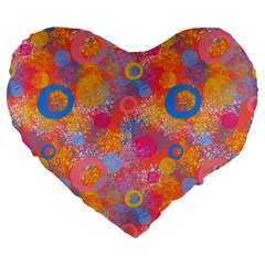 Multicolored Splashes And Watercolor Circles On A Dark Background Large 19  Premium Flano Heart Shape Cushions by SychEva