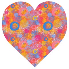 Multicolored Splashes And Watercolor Circles On A Dark Background Wooden Puzzle Heart by SychEva