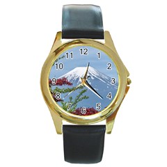 Mountain-mount-landscape-japanese Round Gold Metal Watch