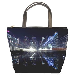 Cityscape-light-zoom-city-urban Bucket Bag by Sudhe