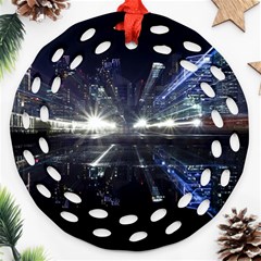 Cityscape-light-zoom-city-urban Round Filigree Ornament (two Sides)