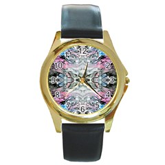 Abstract Waves IV Round Gold Metal Watch