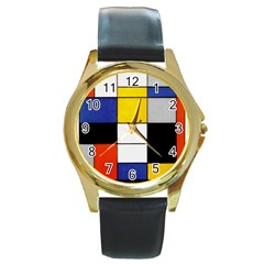 Composition A By Piet Mondrian Round Gold Metal Watch by impacteesstreetweareight