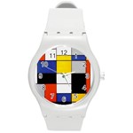 Composition A By Piet Mondrian Round Plastic Sport Watch (M) Front