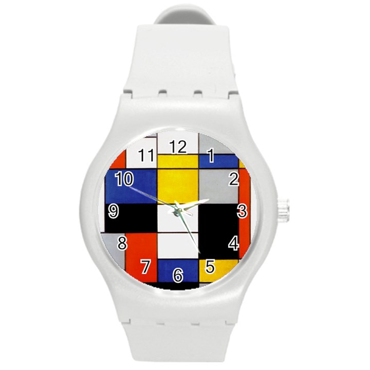 Composition A By Piet Mondrian Round Plastic Sport Watch (M)