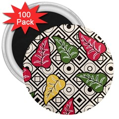 Leaves Foliage Batik Seamless 3  Magnets (100 Pack) by Amaryn4rt