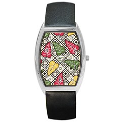 Leaves Foliage Batik Seamless Barrel Style Metal Watch by Amaryn4rt