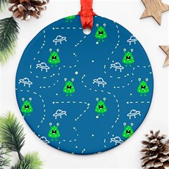 Funny Aliens With Spaceships Ornament (round) by SychEva