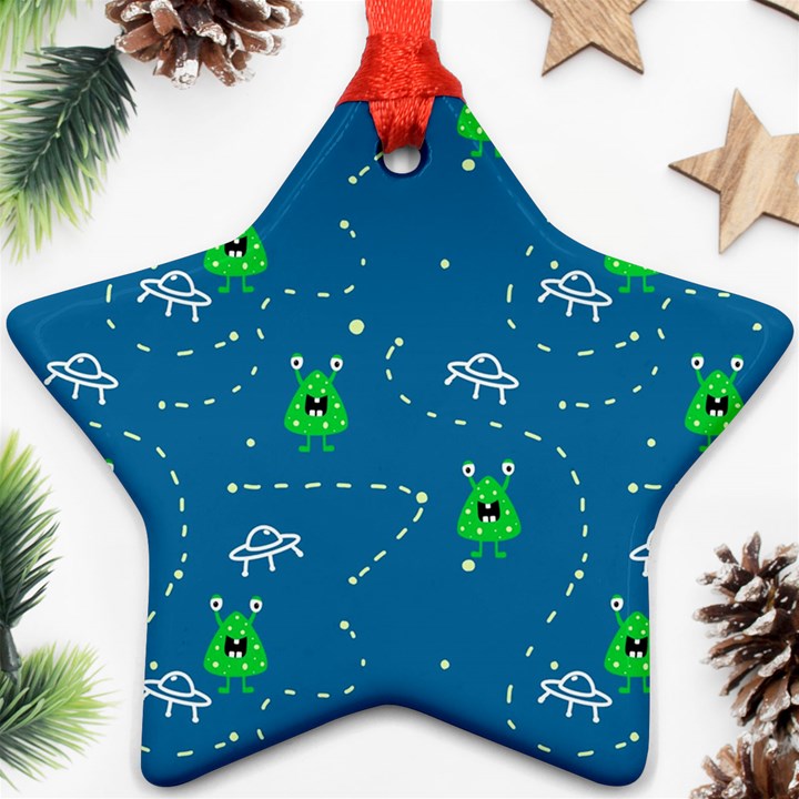 Funny Aliens With Spaceships Ornament (Star)