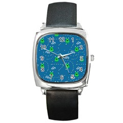 Funny Aliens With Spaceships Square Metal Watch by SychEva