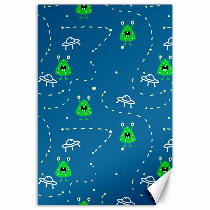 Funny Aliens With Spaceships Canvas 24  x 36 