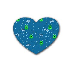 Funny Aliens With Spaceships Rubber Coaster (heart)  by SychEva