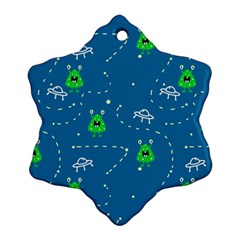 Funny Aliens With Spaceships Snowflake Ornament (two Sides) by SychEva