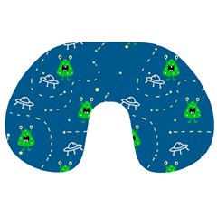 Funny Aliens With Spaceships Travel Neck Pillow by SychEva