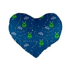 Funny Aliens With Spaceships Standard 16  Premium Flano Heart Shape Cushions