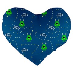 Funny Aliens With Spaceships Large 19  Premium Flano Heart Shape Cushions by SychEva