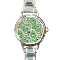 Girls With Dogs For A Walk In The Park Round Italian Charm Watch by SychEva