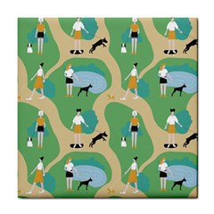 Girls With Dogs For A Walk In The Park Tile Coaster by SychEva