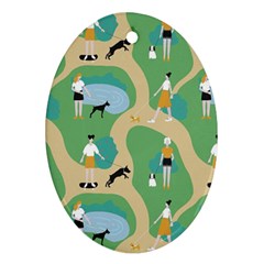 Girls With Dogs For A Walk In The Park Ornament (oval) by SychEva