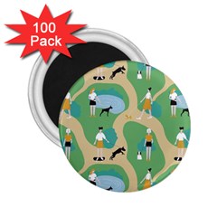 Girls With Dogs For A Walk In The Park 2 25  Magnets (100 Pack)  by SychEva