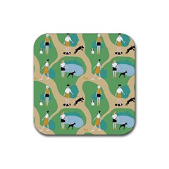 Girls With Dogs For A Walk In The Park Rubber Coaster (square) 