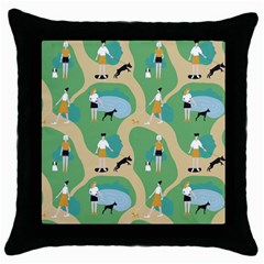 Girls With Dogs For A Walk In The Park Throw Pillow Case (black) by SychEva