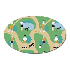 Girls With Dogs For A Walk In The Park Oval Magnet by SychEva