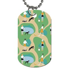 Girls With Dogs For A Walk In The Park Dog Tag (one Side) by SychEva