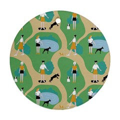 Girls With Dogs For A Walk In The Park Round Ornament (two Sides) by SychEva