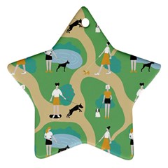 Girls With Dogs For A Walk In The Park Star Ornament (two Sides) by SychEva