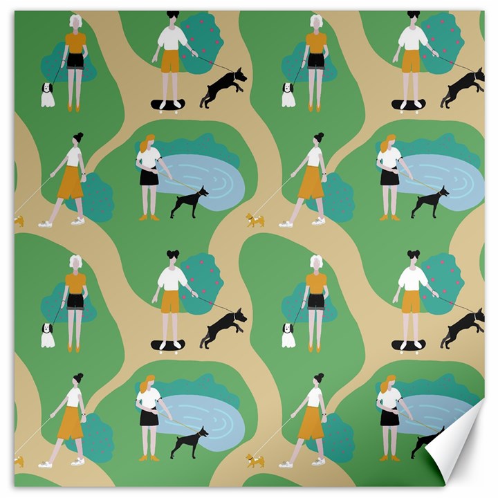 Girls With Dogs For A Walk In The Park Canvas 12  x 12 