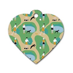 Girls With Dogs For A Walk In The Park Dog Tag Heart (two Sides) by SychEva