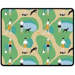 Girls With Dogs For A Walk In The Park Fleece Blanket (medium)  by SychEva