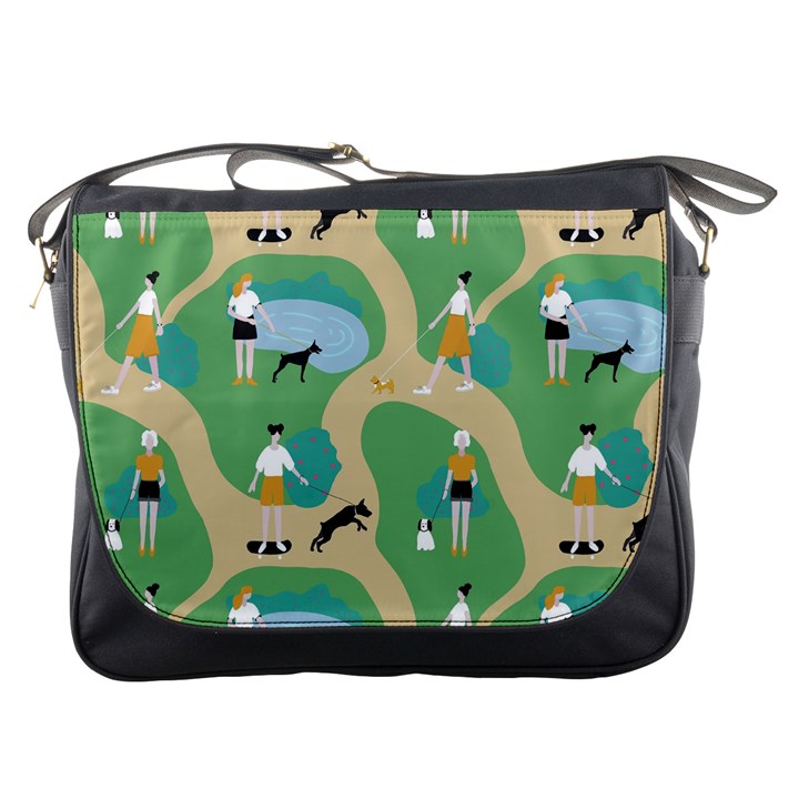 Girls With Dogs For A Walk In The Park Messenger Bag