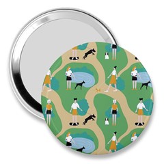 Girls With Dogs For A Walk In The Park 3  Handbag Mirrors by SychEva