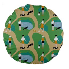 Girls With Dogs For A Walk In The Park Large 18  Premium Round Cushions