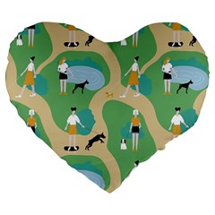 Girls With Dogs For A Walk In The Park Large 19  Premium Heart Shape Cushions by SychEva