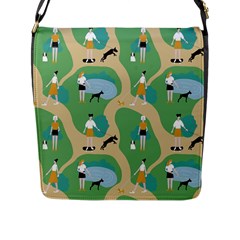 Girls With Dogs For A Walk In The Park Flap Closure Messenger Bag (l) by SychEva