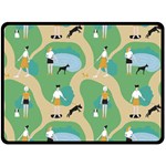 Girls With Dogs For A Walk In The Park Double Sided Fleece Blanket (Large)  80 x60  Blanket Front