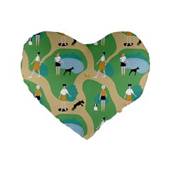 Girls With Dogs For A Walk In The Park Standard 16  Premium Flano Heart Shape Cushions by SychEva