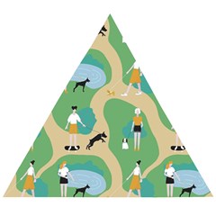 Girls With Dogs For A Walk In The Park Wooden Puzzle Triangle by SychEva