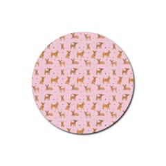 Cute Chihuahua With Sparkles On A Pink Background Rubber Coaster (round)  by SychEva