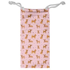 Cute Chihuahua With Sparkles On A Pink Background Jewelry Bag by SychEva