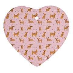 Cute Chihuahua With Sparkles On A Pink Background Heart Ornament (two Sides) by SychEva