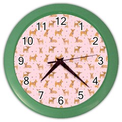 Cute Chihuahua With Sparkles On A Pink Background Color Wall Clock by SychEva