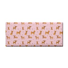 Cute Chihuahua With Sparkles On A Pink Background Hand Towel by SychEva