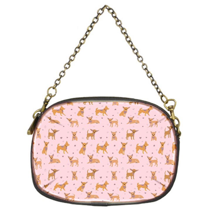 Cute Chihuahua With Sparkles On A Pink Background Chain Purse (Two Sides)