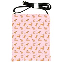 Cute Chihuahua With Sparkles On A Pink Background Shoulder Sling Bag by SychEva