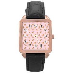 Cute Chihuahua With Sparkles On A Pink Background Rose Gold Leather Watch  by SychEva