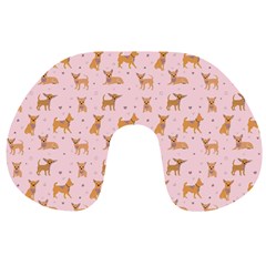 Cute Chihuahua With Sparkles On A Pink Background Travel Neck Pillow by SychEva